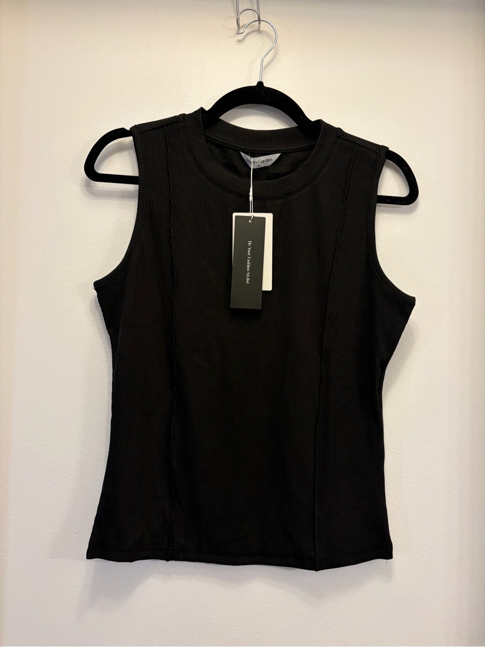 NWT PrettyGarden Solid Black Ribbed Sleeveless Tank Top Women's Size M Medium